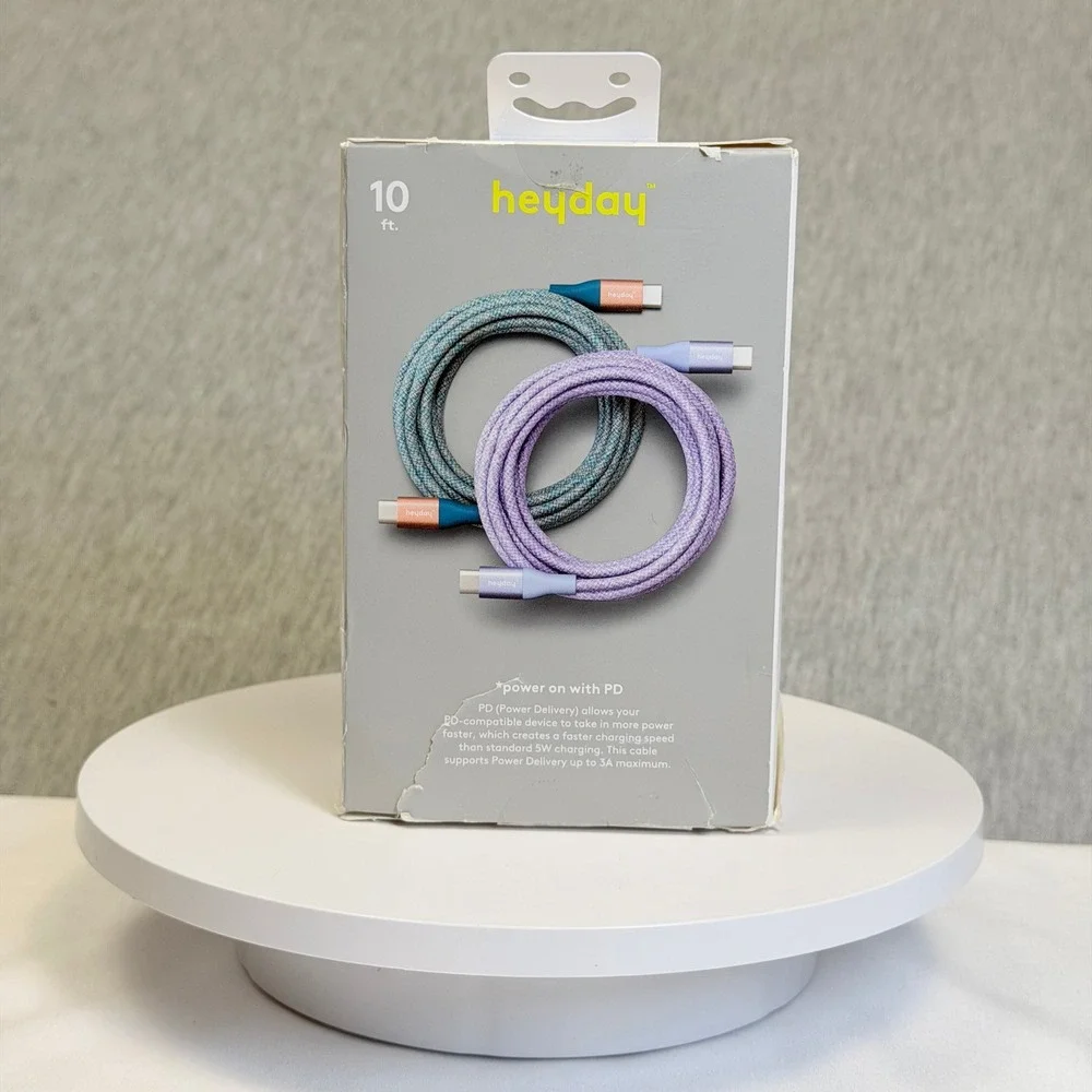 heyday 10ft USB-C to USB-C Fast Charging Cable 2-Pack Teal Purple Braided PD